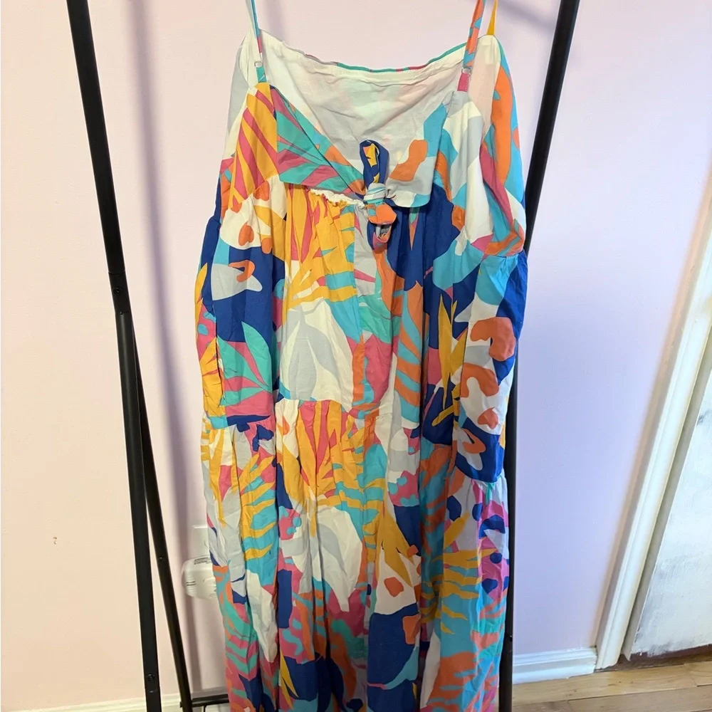 J. Crew Multicolor Tropical Print Maxi Dress - Blue, Yellow, Pink, Green - Picture 5 of 6